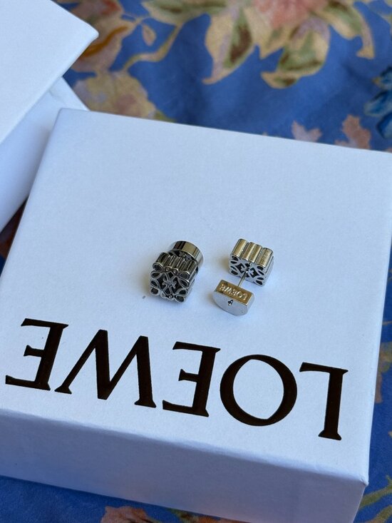 Loewe Jewelry - LOEWE Anagram Stud Earrings - Silver / Palladium Finish